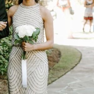 Adrianna Papell ART DECO BEADED BLOUSON DRESS WITH HALTER NECKLINE size 2